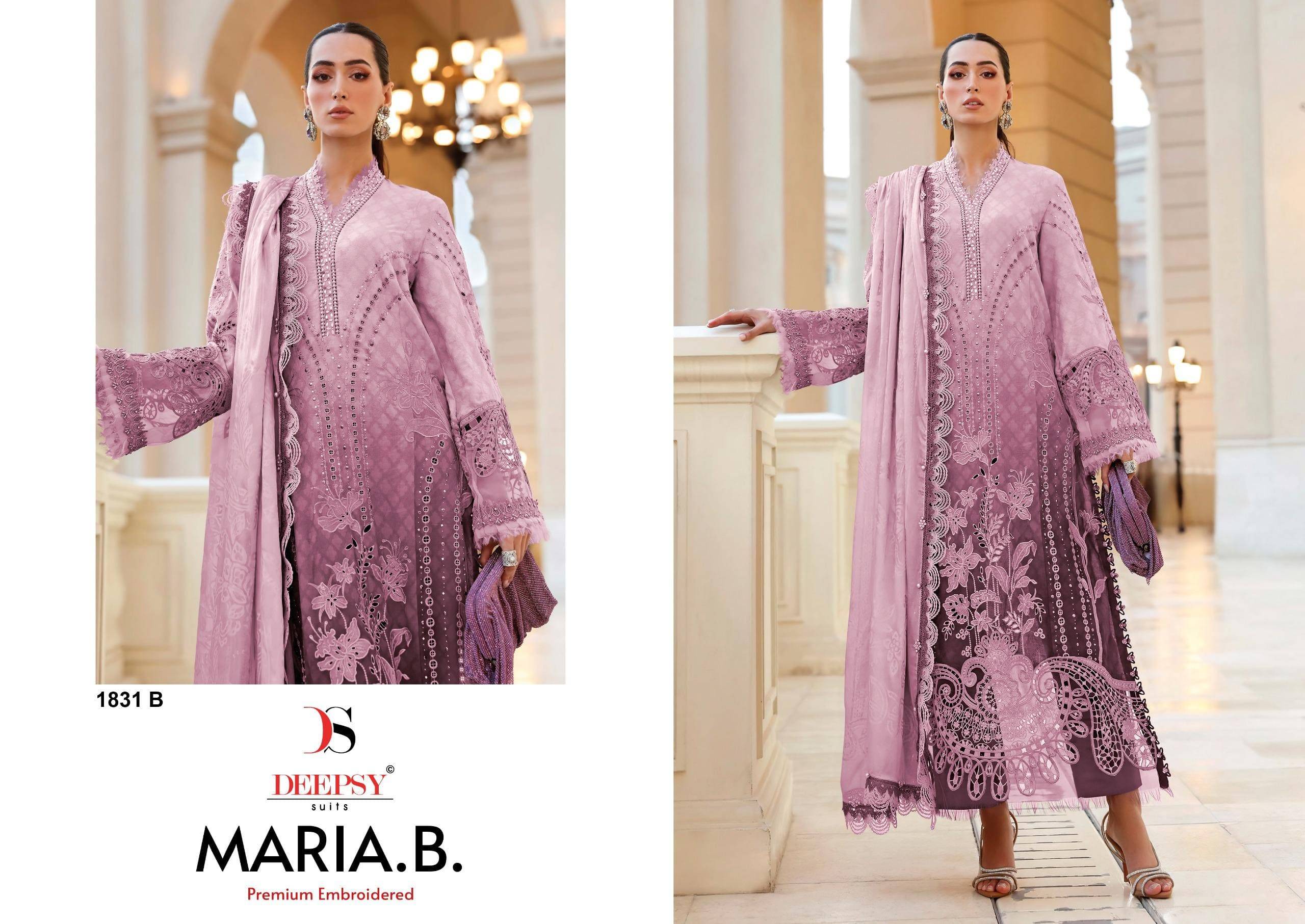 Maria B Premium Embroidered 1831 colors by DEEPSY SUITS 1831 A to 1831 D Series Pakistani Stylish Beautiful Colourful Printed & Embroidered Party Wear & Occasional Wear Pure Cotton Dresses At Wholesale Price